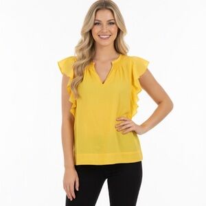 Anthropologie HD in Paris yellow ruffle sleeve top size small 10